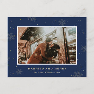 Cartes Pour Fêtes Annuelles Photo Bleue Mariée et Joyeuse Nouvelle mariée Noël
