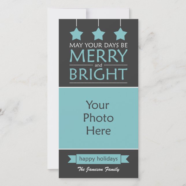 Cartes Pour Fêtes Annuelles Photo Blue and Grey Merry and Bright Stars (Devant)