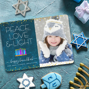 Cartes Pour Fêtes Annuelles Photo Blue Hanoukka Menorah Peace Love Type de lum