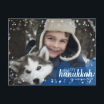 Cartes Pour Fêtes Annuelles Photo Blue Watercolor Snowfall Hanukkah Holiday<br><div class="desc">Cute and fun, this holiday postcard is the perfect way to send season's greetings to friends and family. Objets bleus watercolor cloud with white snow and bokeh. Change the photo template to your own. The front and back have text tcan be change d to fit your family name and return...</div>