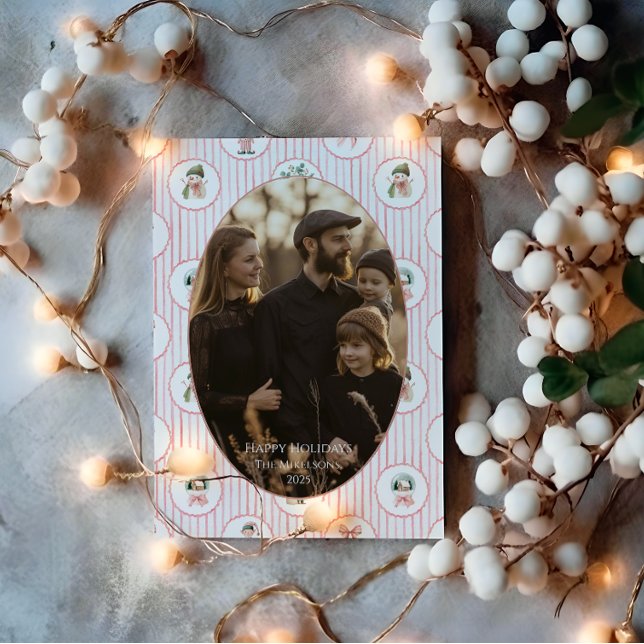 Cartes Pour Fêtes Annuelles Photo Blush Snowman Christmas (Créateur téléchargé)