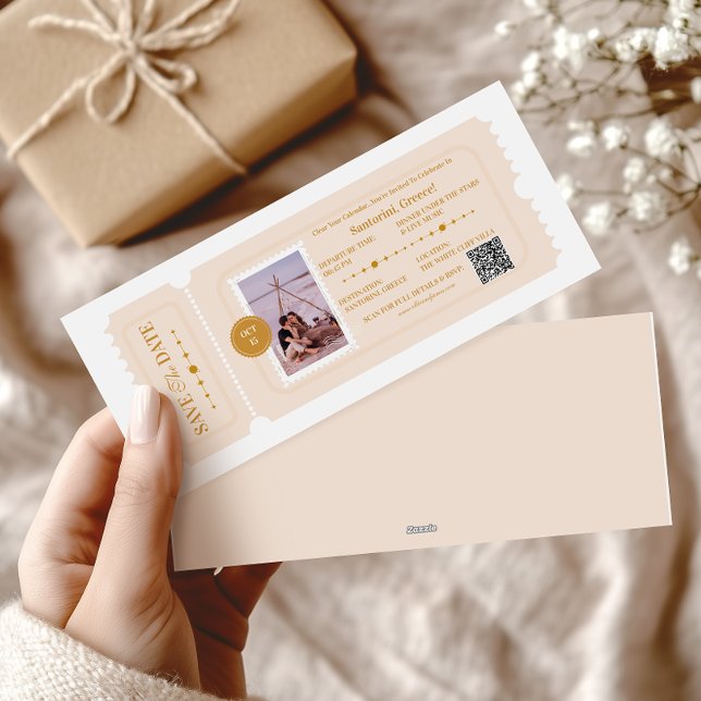 Cartes Pour Fêtes Annuelles Photo Boarding Pass Mariage cosmique Destination (Créateur téléchargé)