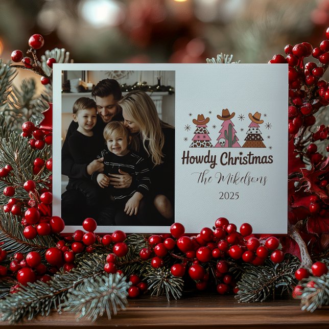 Cartes Pour Fêtes Annuelles Photo Boho Western Pink Cowgirl Christmas (Créateur téléchargé)