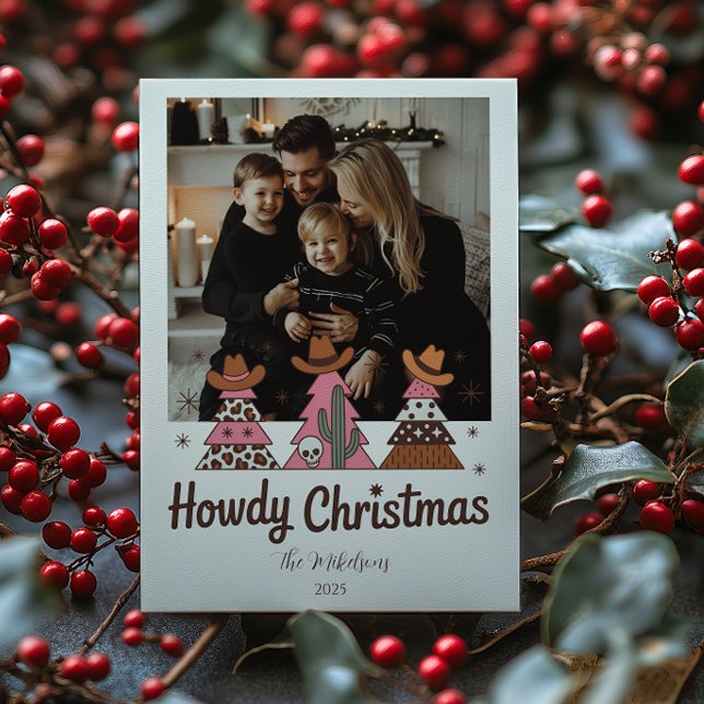 Cartes Pour Fêtes Annuelles Photo Boho Western Pink Cowgirl Christmas (Créateur téléchargé)