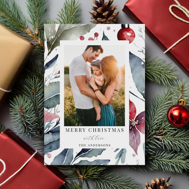 Cartes Pour Fêtes Annuelles Photo botanique moderne et élégante de Noël (Créateur téléchargé)