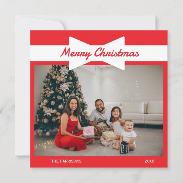 Cartes Pour Fêtes Annuelles Photo Bow blanc Noël rouge (Devant)