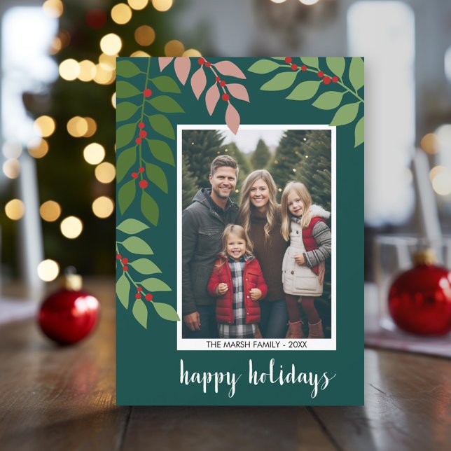 Cartes Pour Fêtes Annuelles Photo branches modernes de baies - Happy (Modern Christmas Photo Greeting Card)