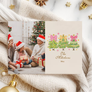 Cartes Pour Fêtes Annuelles Photo Bright Ribbon Trees Famille de vacances