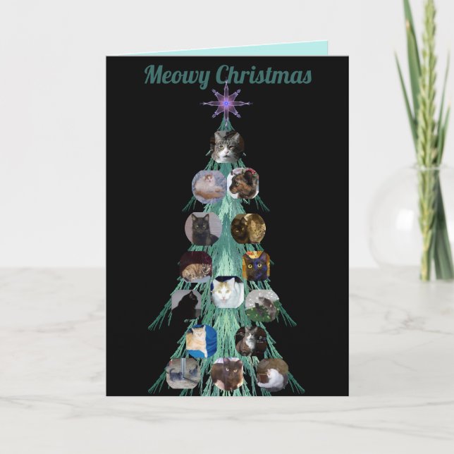 Cartes Pour Fêtes Annuelles Photo Cat Fractal Tree Black Fold Holiday Card (Devant)