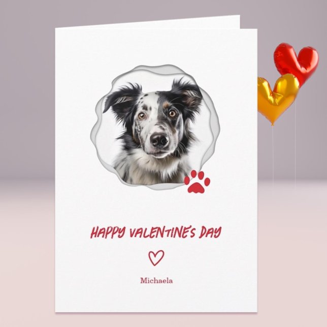 Cartes Pour Fêtes Annuelles Photo Chien mignon Coeur rouge Saint Valentin (Cute Pet Dog Personalized Happy Valentine's Day Card)