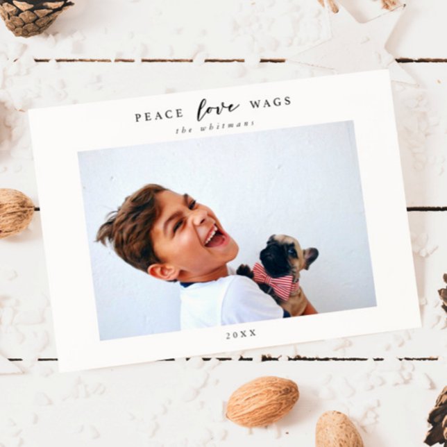Cartes Pour Fêtes Annuelles Photo Chien moderne Peace Love Wags Noël (Créateur téléchargé)
