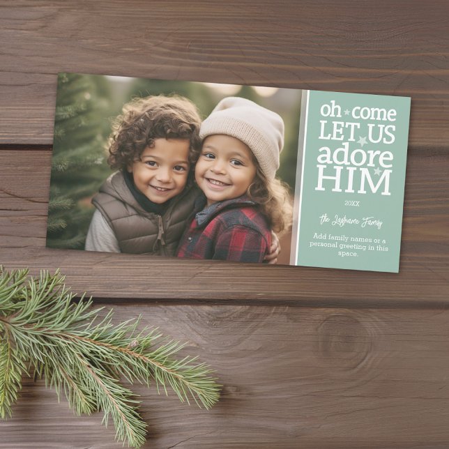 Cartes Pour Fêtes Annuelles Photo Christian - Noël Oh Venez Adorer (A photo card with a Christmas theme. Add 1 photo and greeting. Download option available.)