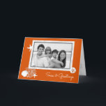 Cartes Pour Fêtes Annuelles Photo Christmas Beach Shells Orange Christmas<br><div class="desc">Cartes de Noël orangées sur le thème de la plage avec modèle photo à l'avant. Cartes pliées avec dollar de sable,  étoiles de mer et conception corail de mer. La couleur non conventionnelle est associée à la vie marine blanche. Customisez un message et une signature.</div>