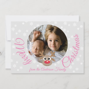Cartes Pour Fêtes Annuelles Photo Christmas Grey Cute Reindeer Girl Rose Type