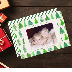 Cartes Pour Fêtes Annuelles Photo Christmas Trees Flat Holiday Card