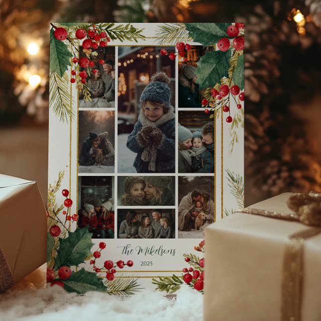 Cartes Pour Fêtes Annuelles Photo Classic Holly Berry Noël Party (Créateur téléchargé)