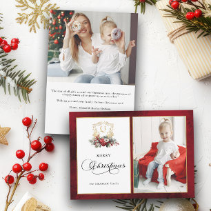 Cartes Pour Fêtes Annuelles Photo classique de Noël Floral Crest