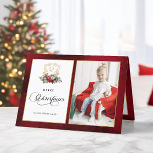 Cartes Pour Fêtes Annuelles Photo classique de Noël Floral Crest