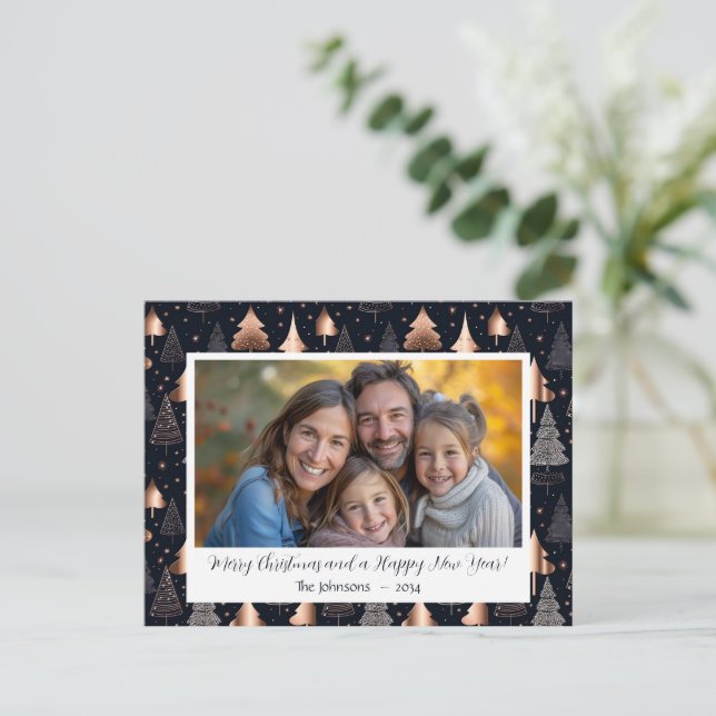 Cartes Pour Fêtes Annuelles Photo classique Gold et Black Christmas Tree (Debout devant)