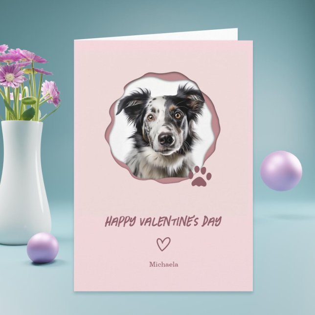 Cartes Pour Fêtes Annuelles Photo Coeur de Chien mignon Saint Valentin (Cute pink valentine's day card with dog photo)