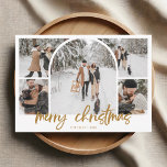 Cartes Pour Fêtes Annuelles Photo Collage Arc Joyeux Noël Fancy Script<br><div class="desc">Répandez la magie des vacances avec notre carte de Noël personnalisée, magnifiquement conçue pour présenter vos souvenirs. L'avant présente un collage frappant de cinq photos, centré autour d'une image en forme d'arc distinctif, créant un point focal unique. Ci-dessous, l'accueil festif "Joyeux Noël" est écrit élégamment dans un script moderne et...</div>