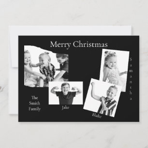 Cartes Pour Fêtes Annuelles Photo Collage B/W Plat Holiday Card