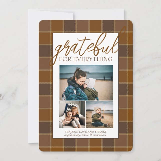Cartes Pour Fêtes Annuelles Photo Collage Brown Plaid Motif Thanksgiving (Devant)