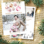 Cartes Pour Fêtes Annuelles Photo collage Joyeux Noël blanc rose boho<br><div class="desc">Collage photo Joyeux Noël couleurs pastel blanc et or rose Baubles de Noël et flocons de neige carte de vacances,  3 image un horizontal et 2 carré avec message d'accueil personnalisé texte modifiable modèle invitation instantanée téléchargement numérique,  aquarelle couleur rose or baubles flocons de neige salutations carte photo</div>