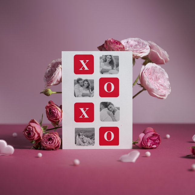 Cartes Pour Fêtes Annuelles Photo Collage moderne Couple et XOXO rouge (Créateur téléchargé)