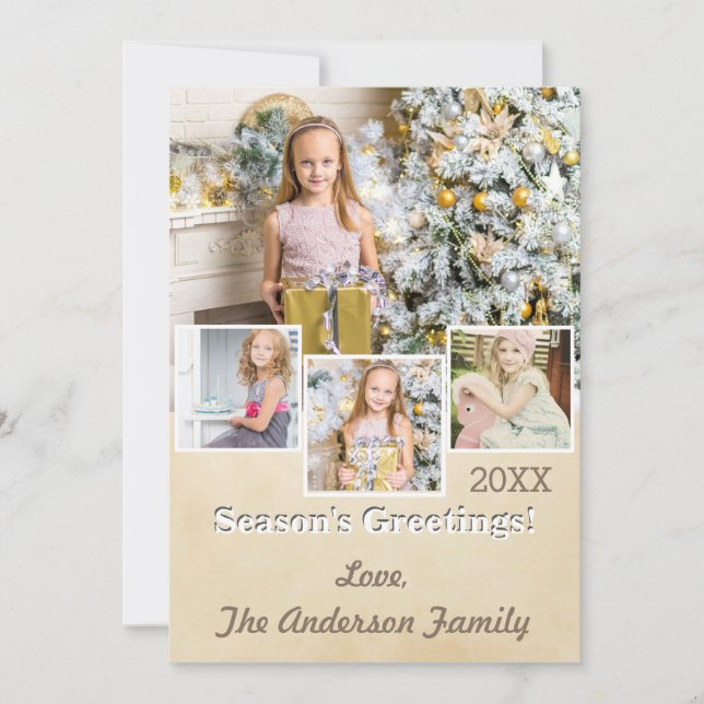 Cartes Pour Fêtes Annuelles Photo Collage Or Simple Rustique Doré (Devant)