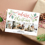 Cartes Pour Fêtes Annuelles Photo Collage photo de Foliage de Noël Joyeux<br><div class="desc">Joyeux Noël moderne Berry Foliage Photo Collage Carte de vacances</div>