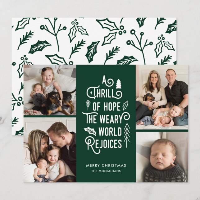 Cartes Pour Fêtes Annuelles Photo Collage Thrill Of Hope Photo Christmas Green (Devant / Derrière)