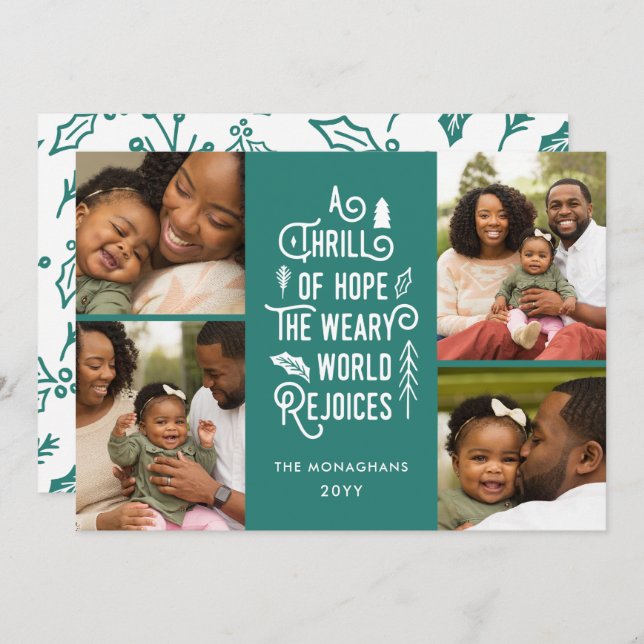 Cartes Pour Fêtes Annuelles Photo Collage Thrill Of Hope Photo Noël Turquoise (Devant / Derrière)