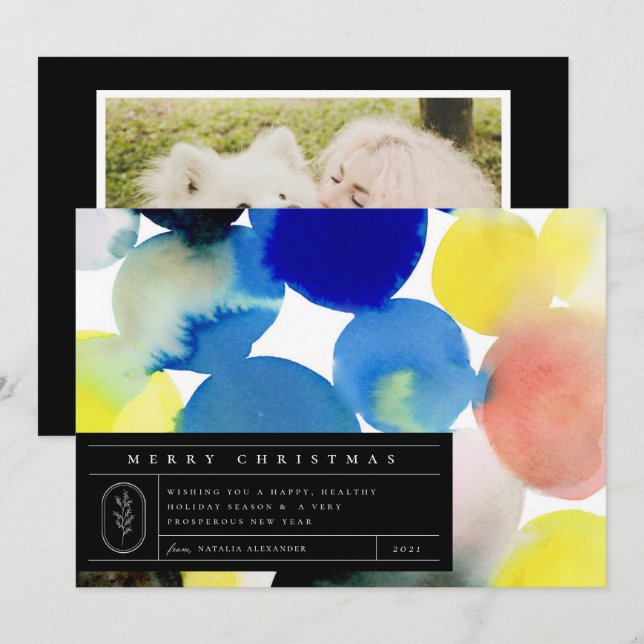 Cartes Pour Fêtes Annuelles Photo colorée d'aquarelle moderne (Devant / Derrière)