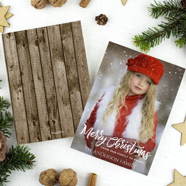 Cartes Pour Fêtes Annuelles Photo complète Joyeux Noël, Bois rustique (Créateur téléchargé)