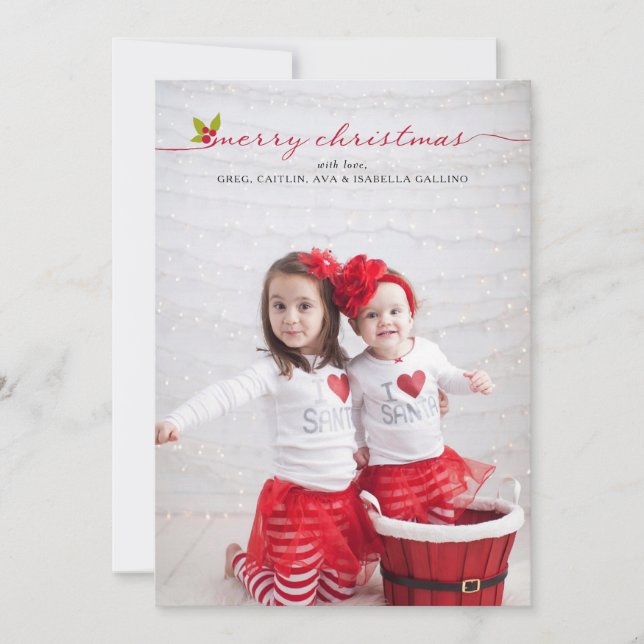 Cartes Pour Fêtes Annuelles Photo complète Joyeux Noël Holly et Berries (Devant)