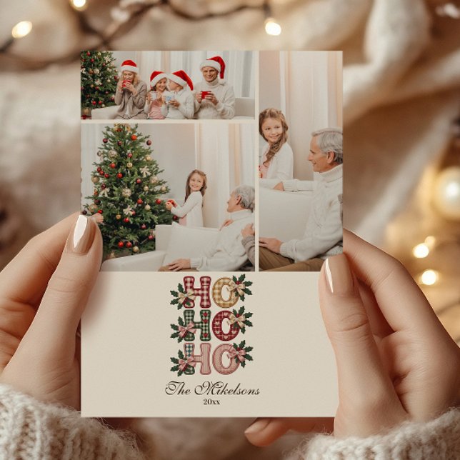Cartes Pour Fêtes Annuelles Photo Coquette Gingham Ho Ho Ho Christmas (Créateur téléchargé)
