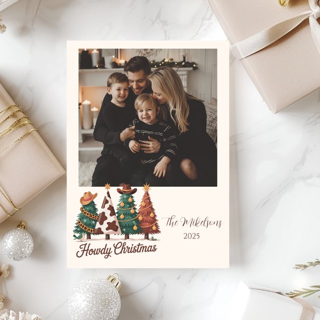 Cartes Pour Fêtes Annuelles Photo Cow Print Plaid Western Cowgirl Christmas (Créateur téléchargé)