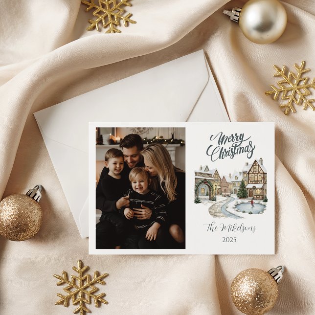 Cartes Pour Fêtes Annuelles Photo Custom Christmas Village Portrait (Créateur téléchargé)