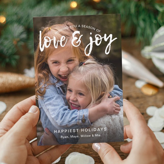 Cartes Pour Fêtes Annuelles Photo d'amour et de joie manuscrit (Handwritten Love and Joy Photo Holiday Card)