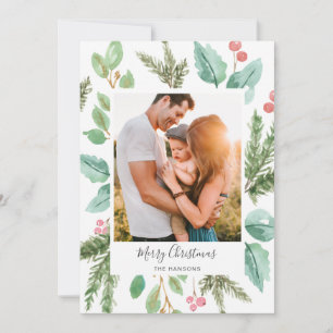 Cartes Pour Fêtes Annuelles Photo d'aquarelle botanique Noël élégant