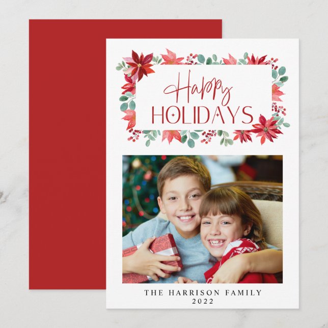 Cartes Pour Fêtes Annuelles Photo d'aquarelle de Noël à la florale d'Eucalyptu (Devant / Derrière)