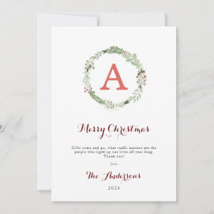 Cartes Pour Fêtes Annuelles Photo d'aquarelle de Noël Monogramme moderne