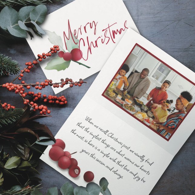 Cartes Pour Fêtes Annuelles Photo d'aquarelle de Noël simple et joyeux (Créateur téléchargé)