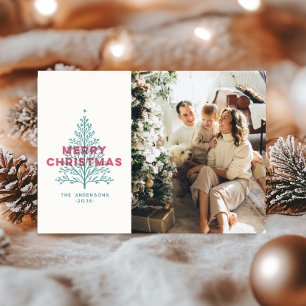 Cartes Pour Fêtes Annuelles Photo d'arbre de Noël élégant moderne vintage joye