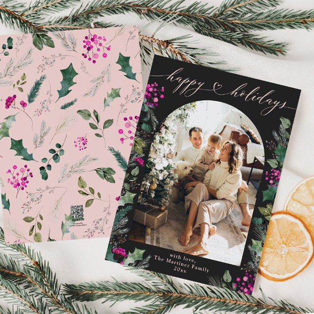 Cartes Pour Fêtes Annuelles Photo d'arche de botanique rose sombre et lunatiqu (Créateur téléchargé)