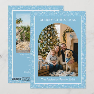 Cartes Pour Fêtes Annuelles Photo d'arche élégante de Noël hiver bleu flocon d