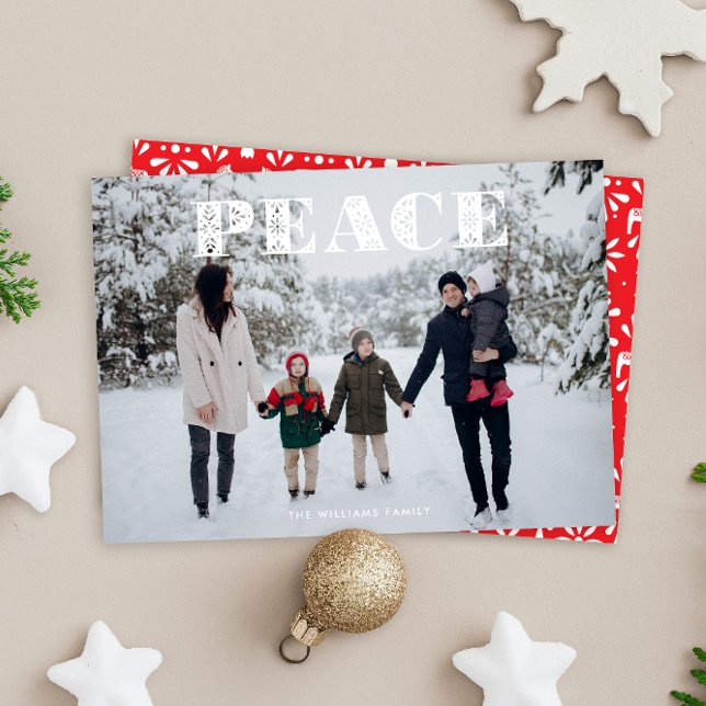 Cartes Pour Fêtes Annuelles Photo d'art populaire Scandi de la paix blanche (white Swedish folk art style PEACE Christmas full-bleed photo holiday card)