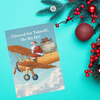 Cartes Pour Fêtes Annuelles Photo d'avion vintage drôle Pilote Père Noël Noël