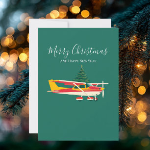 Cartes Pour Fêtes Annuelles Photo d'avion vintage et d'arbre de Noël drôle